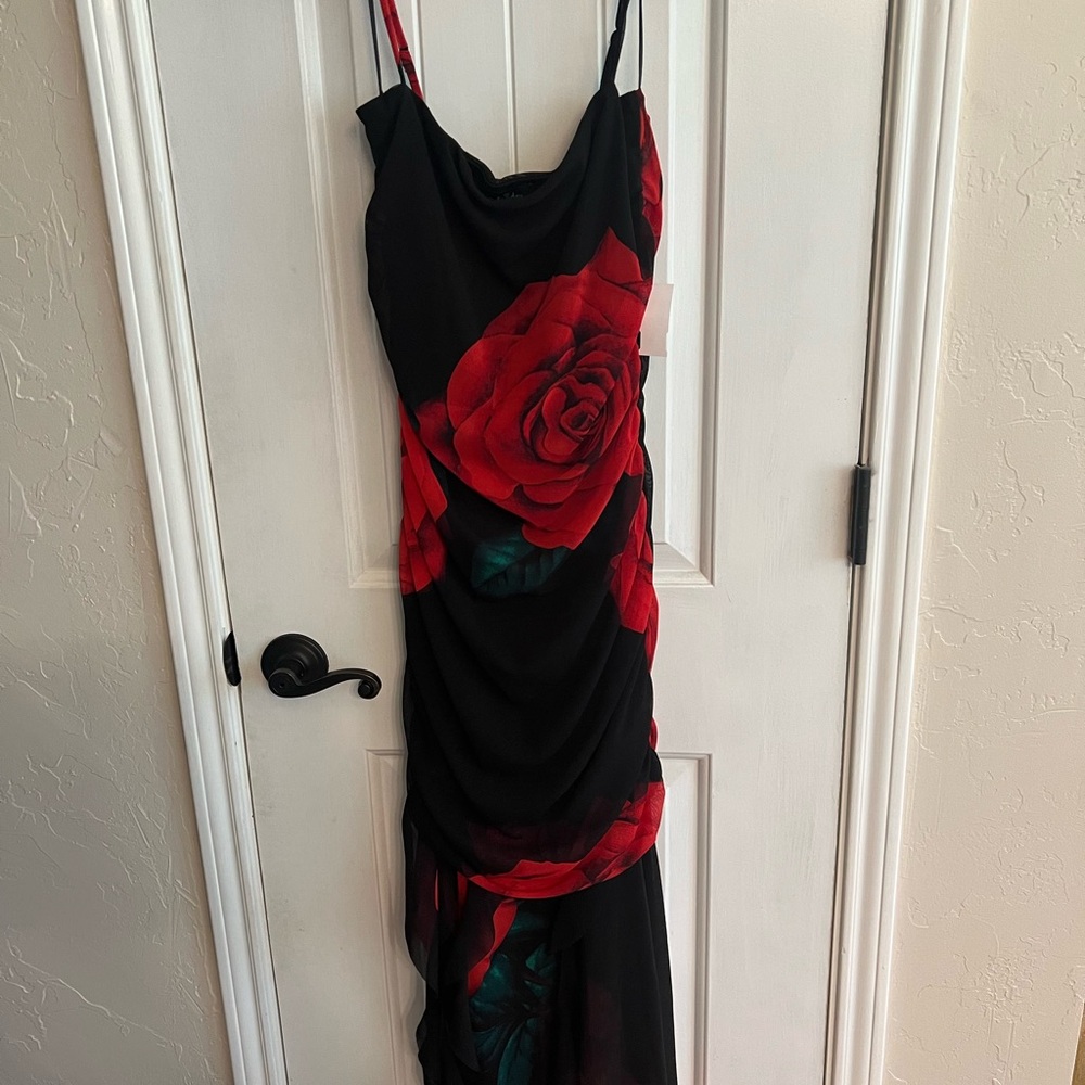 Lovely Day Black and Red High Low Slip Dress